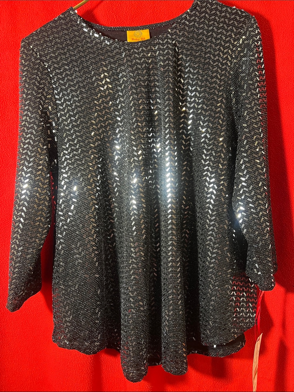 Ruby Rd. Black Sequin Long-Sleeve Blouse